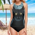 thumbnail image 5 of Women's Printed Tankini Top - High Elasticity Slim-Fit Swimsuit with Removable Straps & Cups, Perfect for Beach & Pool Parties，Skinny Little Cat, 5 of 7