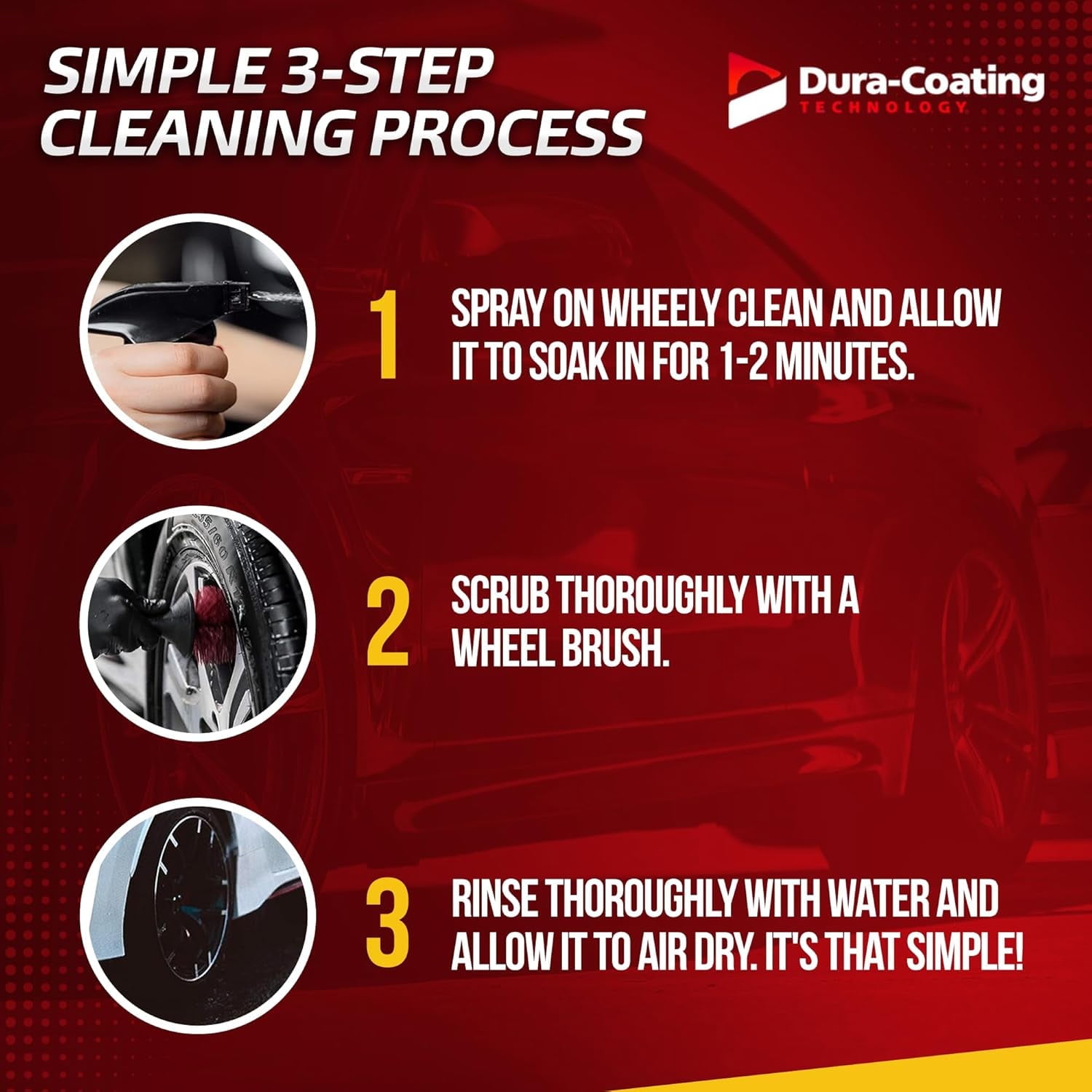 DURA-COATING TECHNOLOGY Wheely Clean Wheel & Tire Cleaner – Removes Brake Dust & Grime – Safe on Aluminum, Chrome & Clear-Coat – 16oz Spray