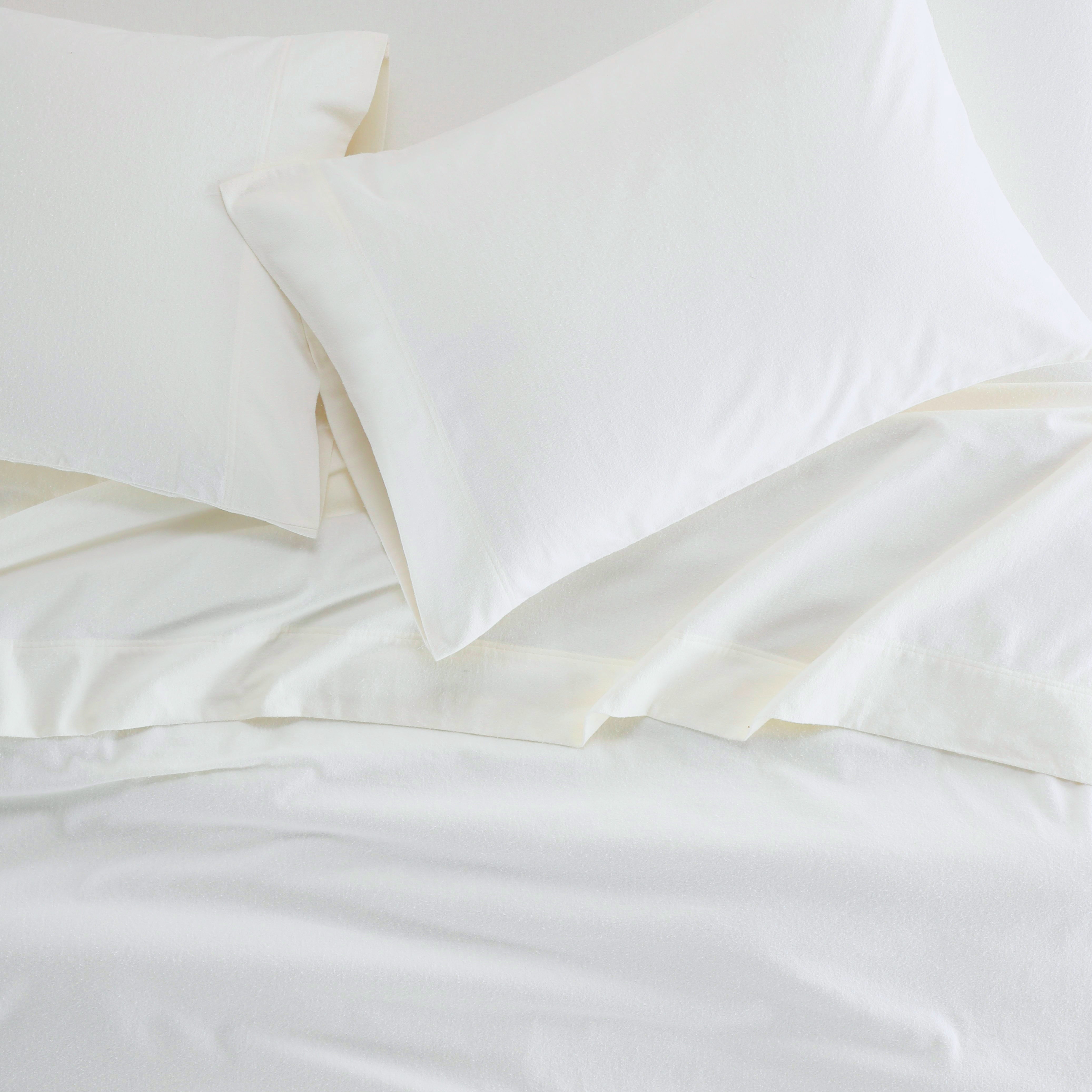 Superior 3-Piece Cotton Flannel Solid Bed Sheet Set, Twin XL, Ivory