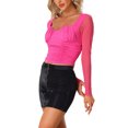 thumbnail image 4 of INSPIRE CHIC Women's Long Sleeve Mesh Sweetheart Neck Ruched Blouse with Padded Bust L Hot Pink, 4 of 5