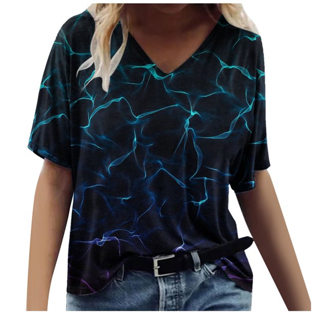 Blusa informal de manga corta con cuello redondo para mujer con estampado del día de San Valentín OAVQHLG3B Store lin121212