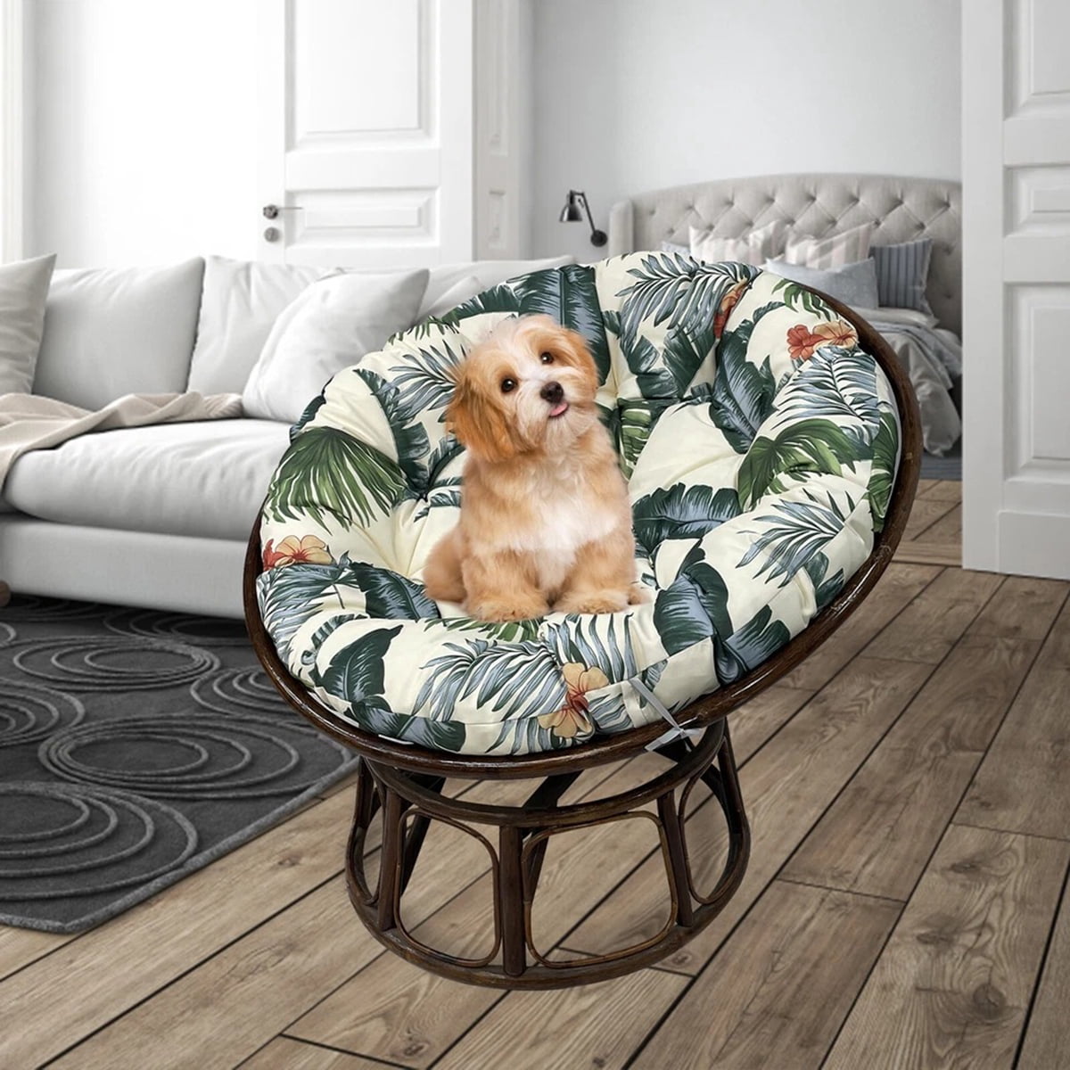 Eurhowing 51 Inch Papasan Cushion Replacement, 5" Thick Water-Resistant Round Cushion, Outdoor Patio Swing Papasan Chair Pad, Hawaiian