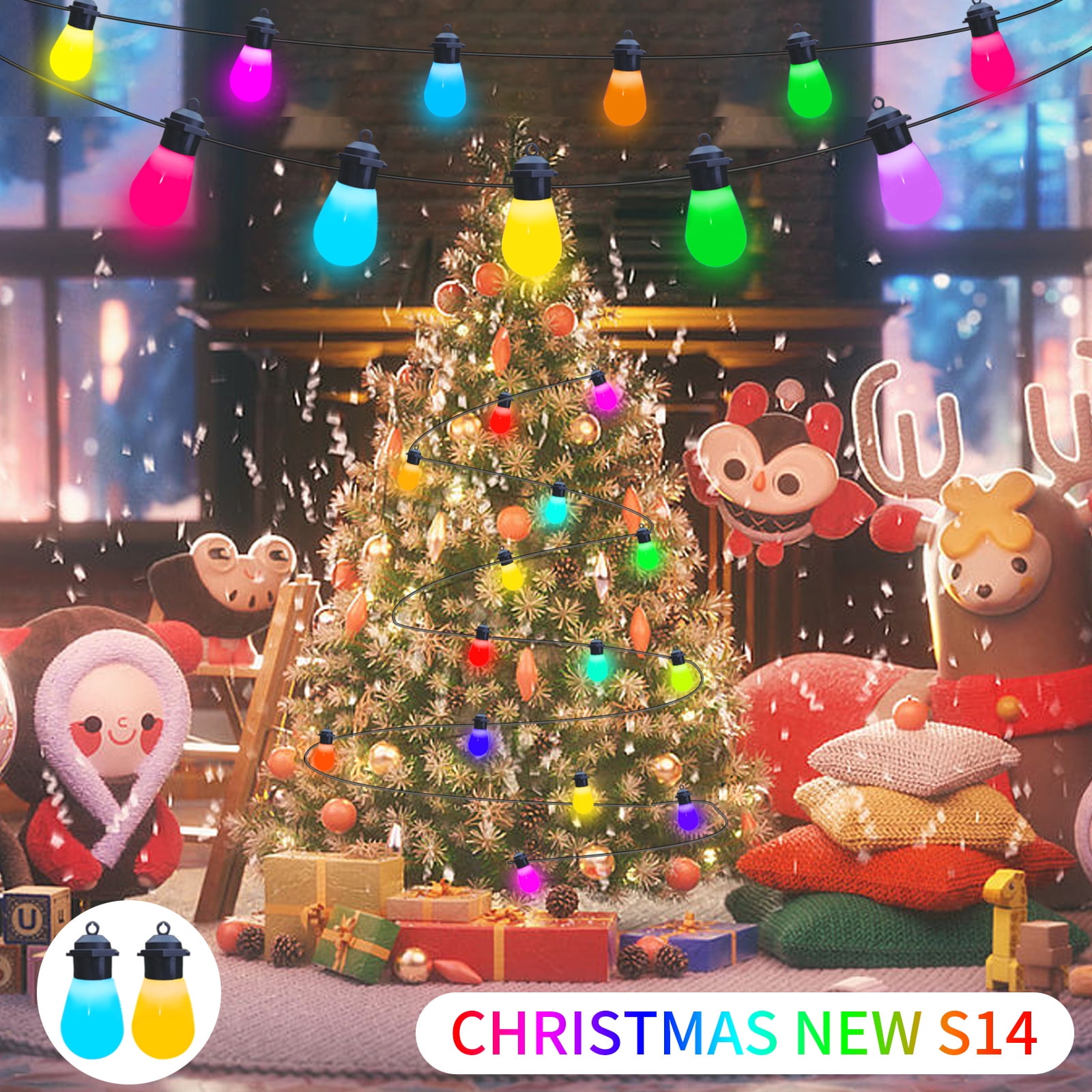 String Lights Outdoor Waterproof 32ft 15 Bulbs Smart S14 USB Operated APP Controlled Patio Lights Color Changing Christmas Decorations Garden Decor Lights