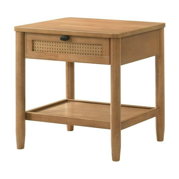 Roundhill Furniture Vichy Single-Drawer Bedroom Nightstand with Shelf in Light Walnut
