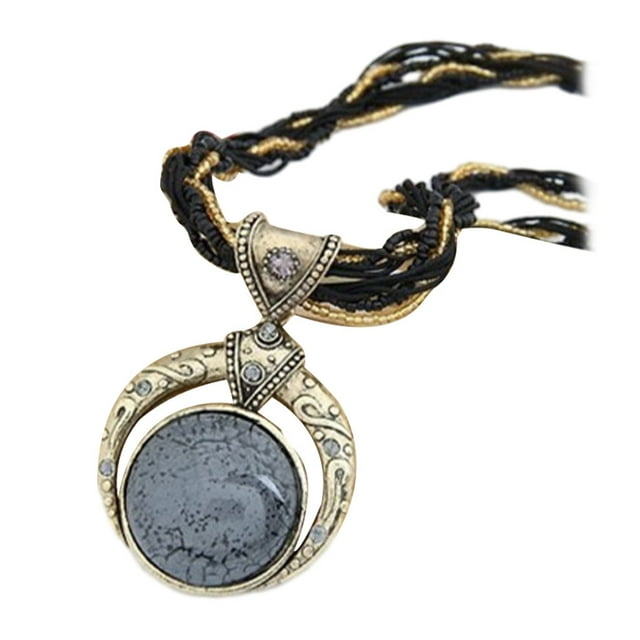 fastboy Collier Fait à la Main Unique pour les Femmes – Look Bohème Collier Pendentif Durable N001-Noir 1Set