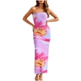 thumbnail image 4 of Daiosportswear Women's Tropical Floral Print Strapless Bodycon Maxi Dress Pink S(S), 4 of 7