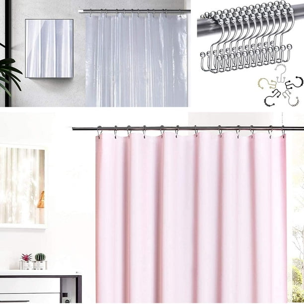 Bagail Shower Curtain Set 3 - 2 Pack ( Clear & Pink ) 72x72 Plastic  Shower Curtain & 1 Set Double Glide Shower Curtain Rings 