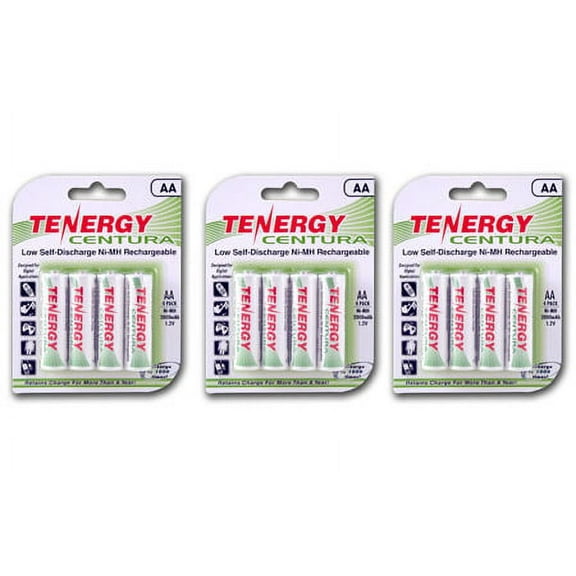 Tenergy Centura AA 2000mAh Low Self-Discharge (LSD) NiMH Rechargeable Batteries, 3 Cards 12-Pack