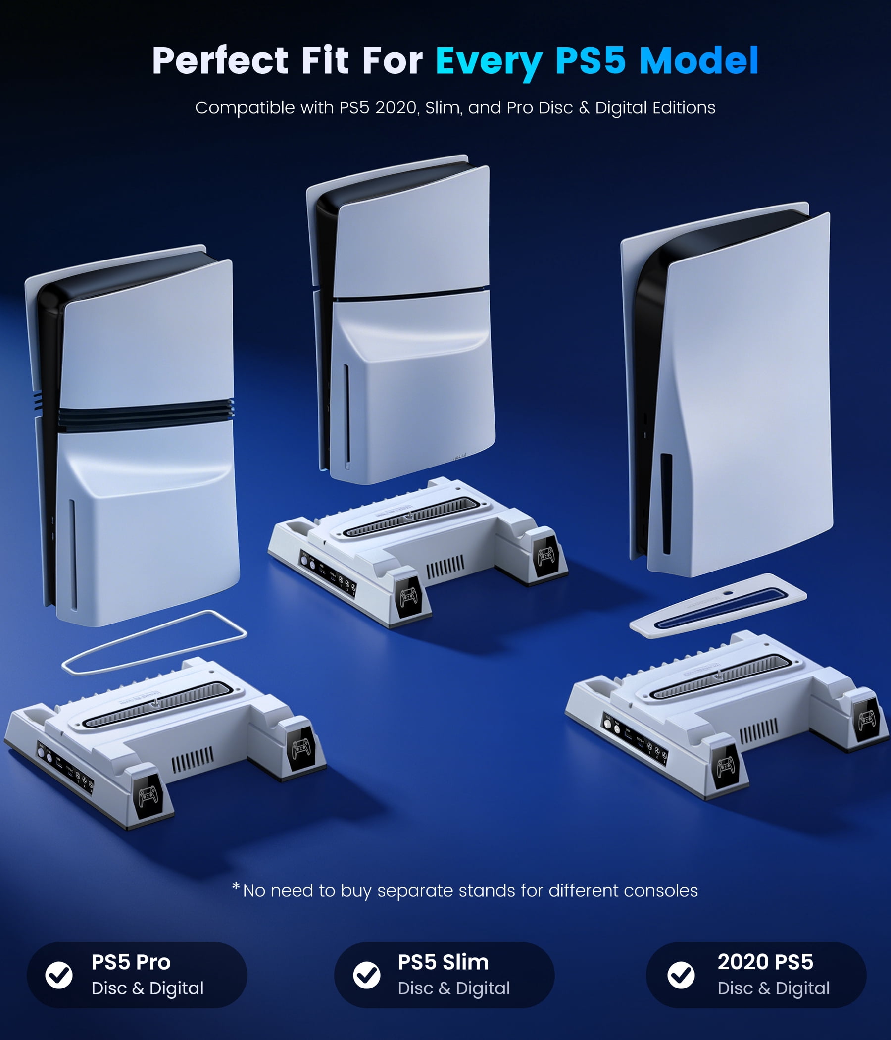 PS5 Stand with Cooling Sation for PS5 Slim/PS5,ESYWEN PS5 Accessories with PS5 Cooling Stand for PS5 Slim/Disc/Digital