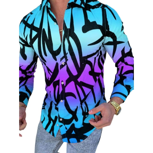 CVLIFE Chemise de Mode pour Hommes Col à Revers Boutons Hauts Violet Bleu m