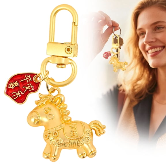 Horse Year Pendant for Peace, Joy, and Immediate Wealth.,Chinese Horse Keychain Pendant – Golden 2026 Charm Key Ring with Luck Blessing for Chinese New Year Handbag and Car Keys Accessories