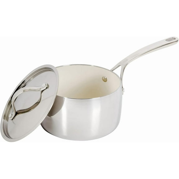 Bloomhouse 3-QT Triply Stainless Steel Sauce Pan w/Non-Stick Non-Toxic Pro Ceramic Interior