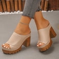 thumbnail image 3 of Rokment Women's Orthopedic Platform Walking Slides Sandals Fashion Casual Leather Peep Toe Chunky Block High Heels Dress Slip on Comfortable Heeled Walking Slippers Summer Beige Size 6.5, 3 of 6