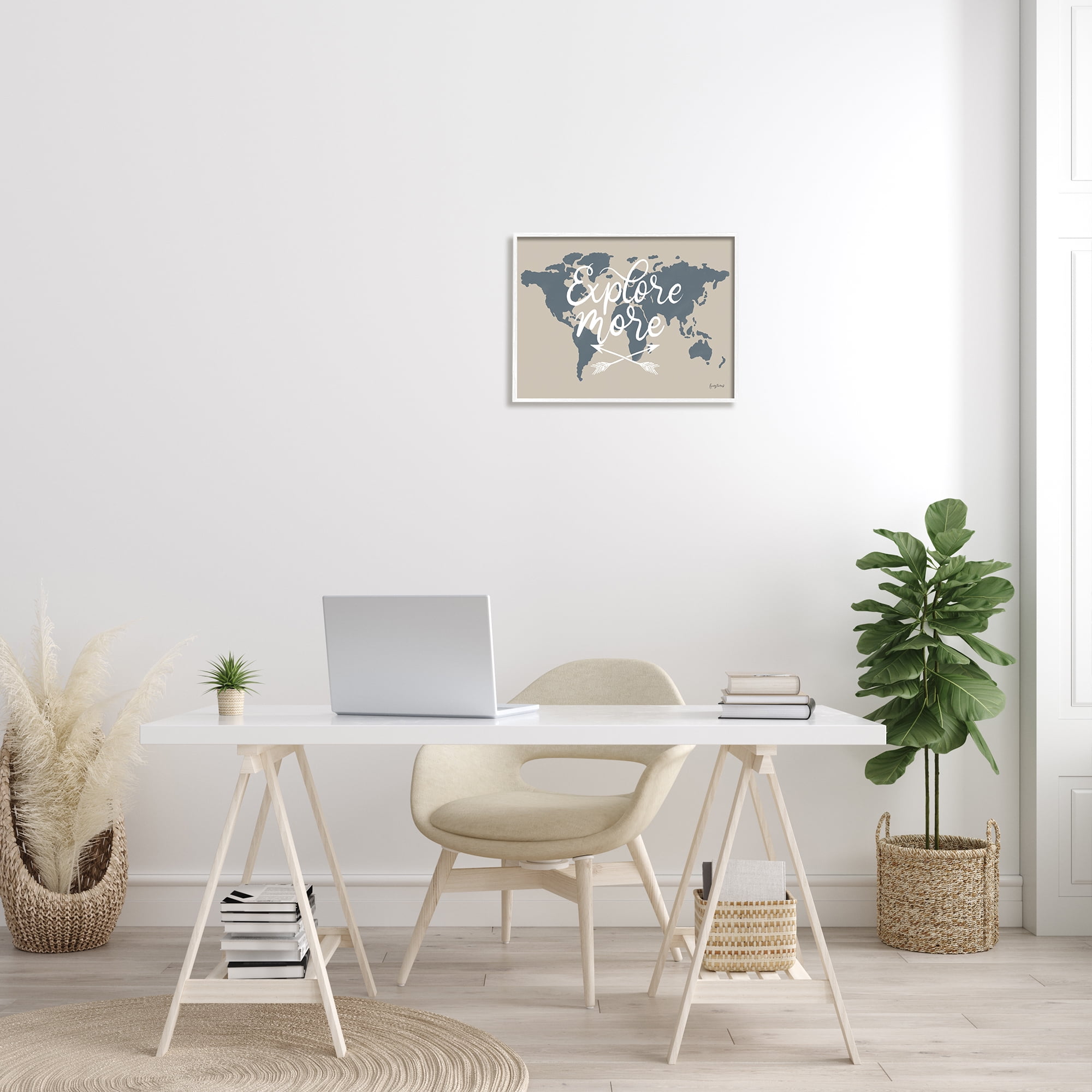Stupell Industries Explore More Sentiment Crossed Arrows World Map Inspirational Painting White Framed Art Print Wall Art, 16 x 20