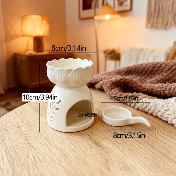 White Ceramic Lotus Wax Melt Warmer, Essential Oil Burner & Tea Light Holder with Wax Scoop, Aroma Diffuser for Home, Office, Spa