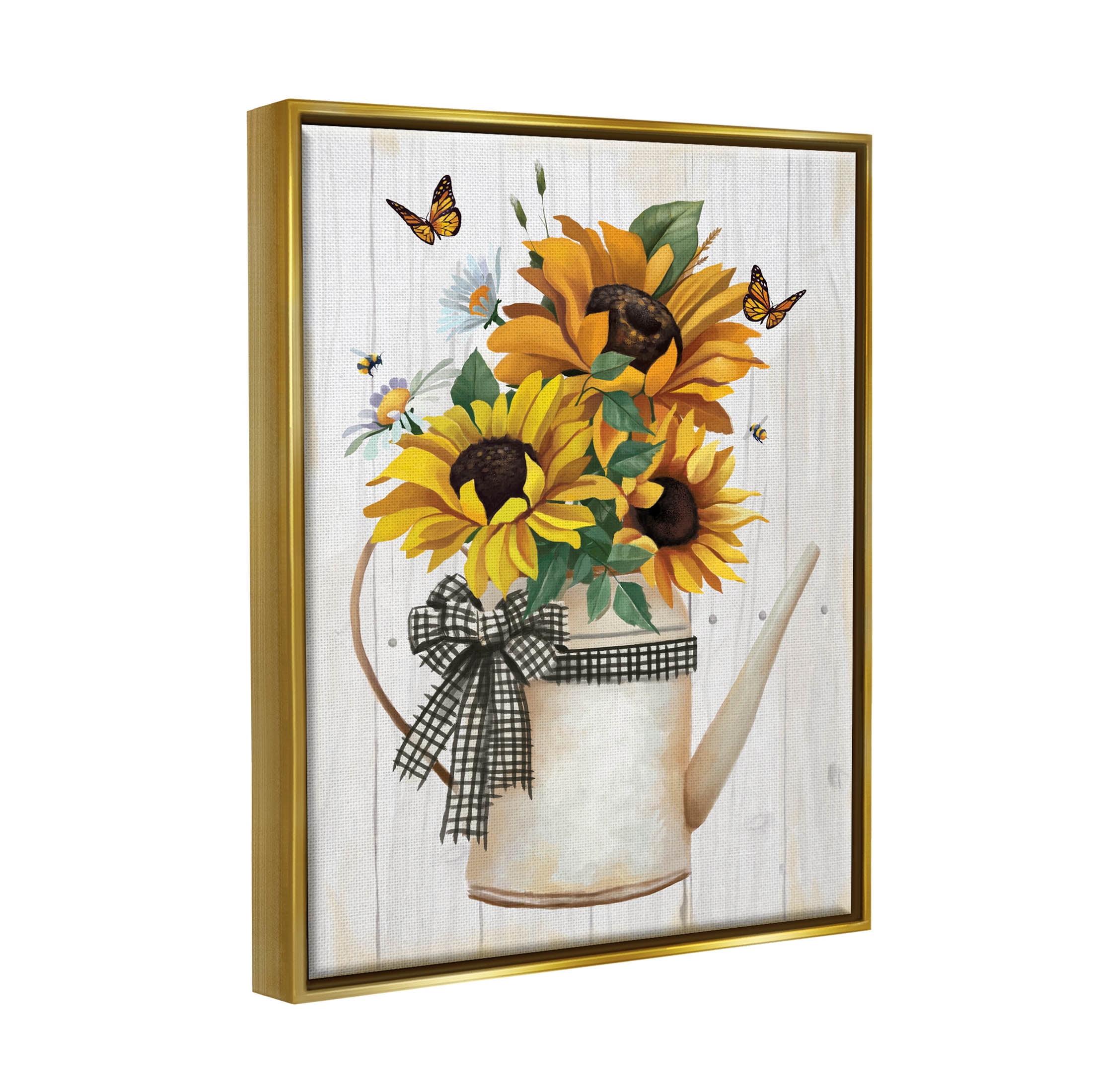 Stupell Industries Country Rustic Sunflower Bouquet Graphic Art Metallic Gold Floating Framed Canvas Print Wall Art, Design by Lucca Sheppard