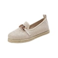 thumbnail image 2 of QWKLEAJ Women’s Slip On Casual Loafer Shoes, Metal Chain Linen Jute Platform Flats for Office Dressy Daily Walking Footwear Beige 7, 2 of 6