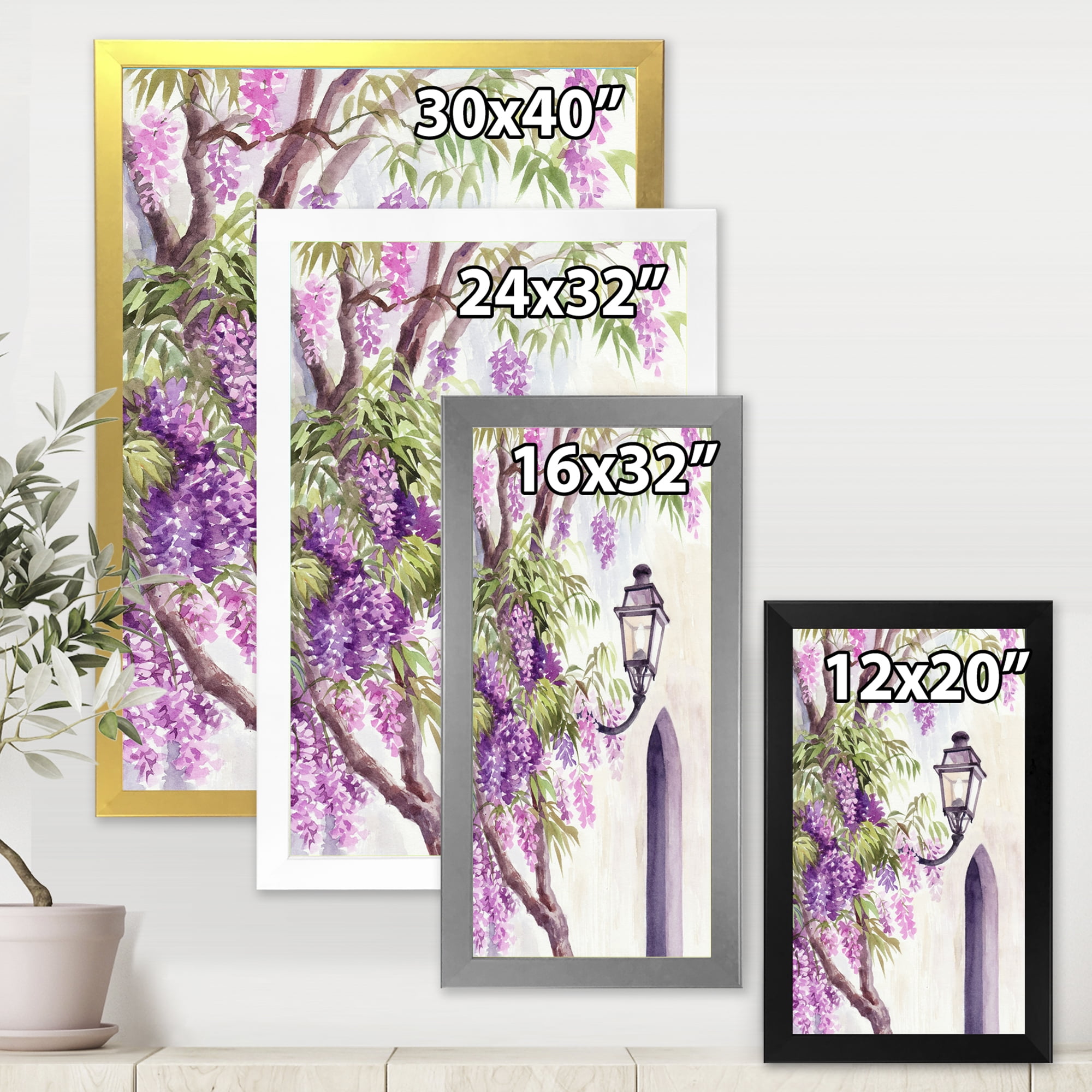 Designart 'Lantern and Wisteria' Traditional Framed Art Print