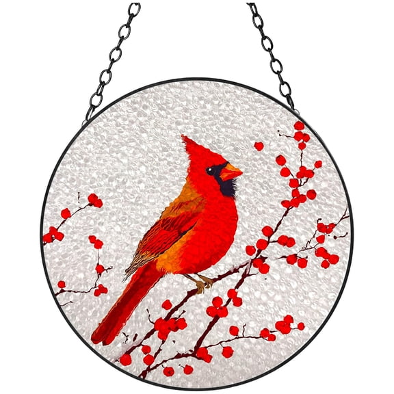 Red Northern Cardinal Stained Glass Suncatcher Colored Handmade Window Hangings Glass Suncatcher Crafts Kits for Indoor Garden Christmas Decor and Memorial 16x16cm(9)