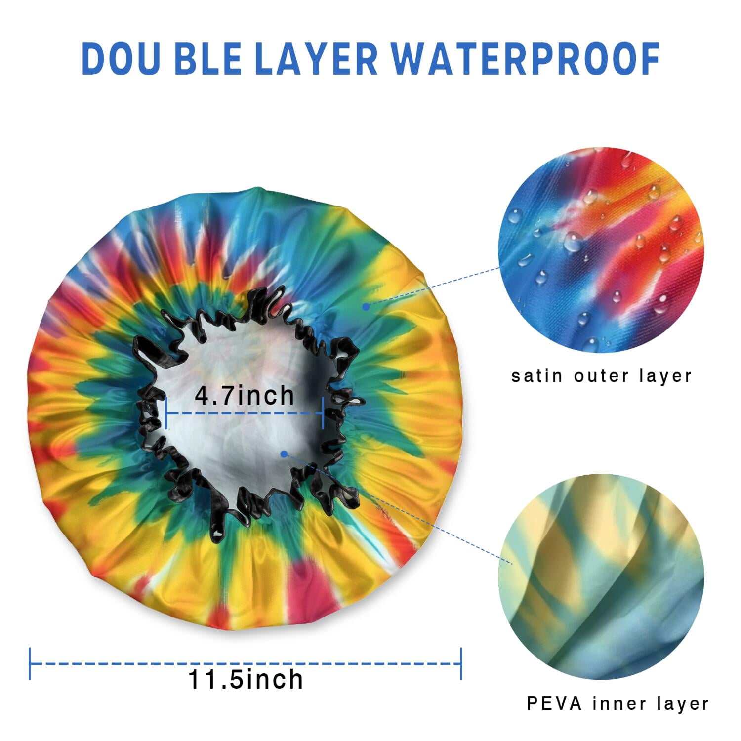 Shower Caps,Rainbow Tie Dye Mandala Pattern Waterproof Shower Cap for Women 4 Pieces,Double Reusable Hair Cover for Shower PEVA Elastic Stretch Hem