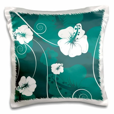 Silk White Hibiscus Flowers 3dRose Lovely White Hibiscus Tropical Flowers on Teal and Turquoise Background, Pillow Case, 16 by 16-inch ()