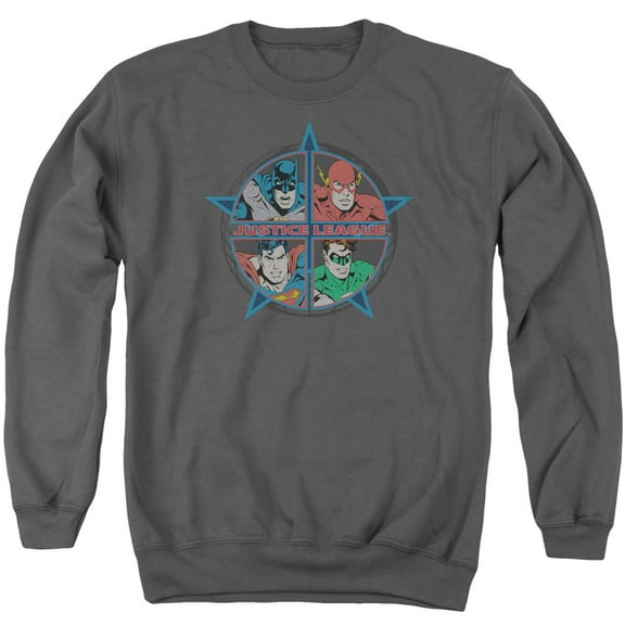 JLA Justice League Four Heroes Adult Crewneck Sweatshirt Charcoal