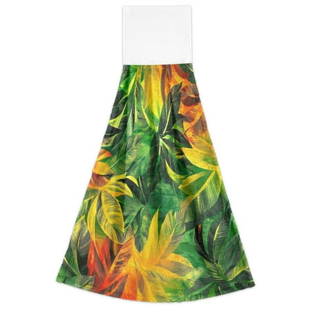 

WOBOGO Tropical Summer Leaf Pattern Hand Towel Set of 2 Absorbent for Kitchen and Bathroom With Velcro Hanging Loop 18.2×14in