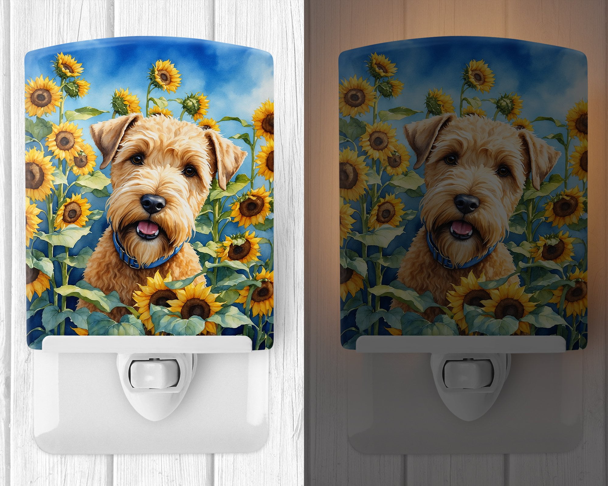 Wheaten Terrier in Sunflowers Ceramic Night Light 4 in x 6 in