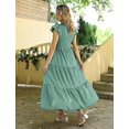 thumbnail image 4 of Vestido largo bohemio informal de verano con mangas cortas y volantes para mujer, con corpiño fruncido y bolsillos E05, 4 of 5