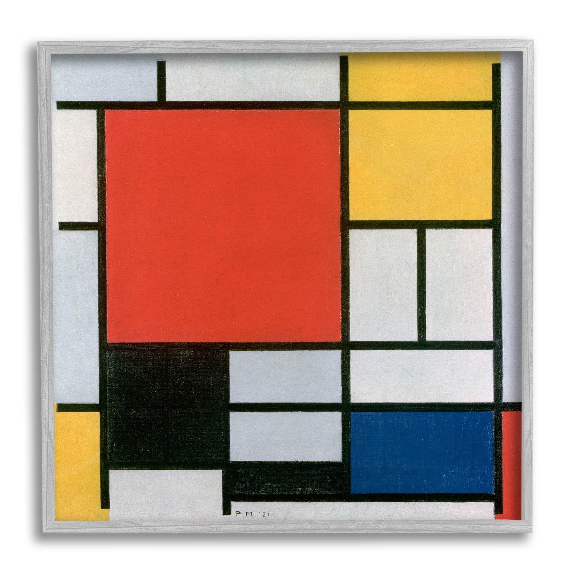 Stupell Industries Composition in Red Yellow Blue Black Piet Mondrian Classic Abstract Painting Painting Gray Framed Art Print Wall Art, Design by one1000paintings