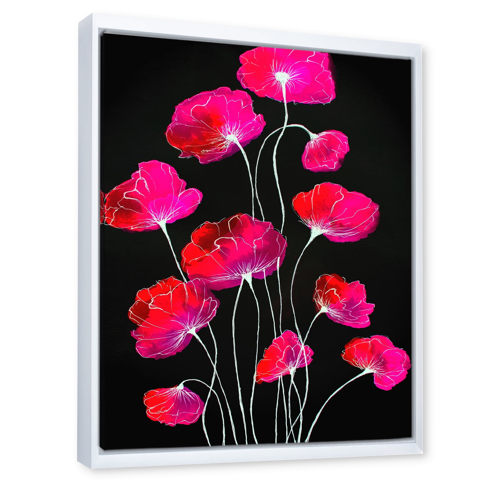 Abstract Red Flower Detail On Black Background III 12 in x 20 in Framed Painting Canvas Art Print, by Designart