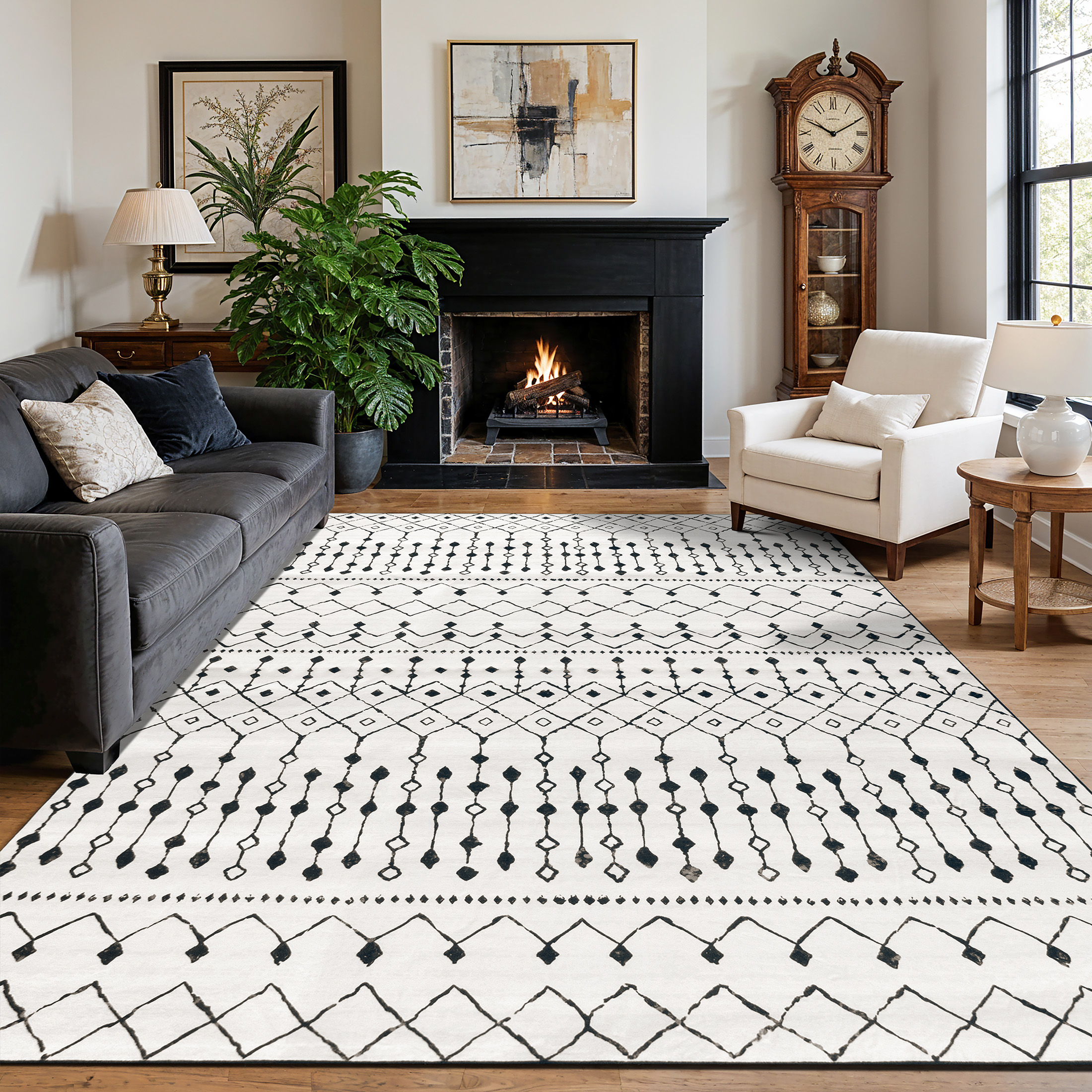 SONORO KATE 5'Γ7' Washable Area Rug for Living Room, Moroccan Non-Slip Soft Carpet for Bedroom Dining Room Office, Gray White