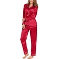 thumbnail image 1 of Conjunto de pijama para mujer, de manga larga, de satén de seda, con botones suaves, ropa de dormir para estar en casa, 1 of 5