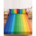 thumbnail image 2 of Twin Sze Fitted Sheet Set - Colorful Striped Ombre 2 Piece Bedding Sets 16" Deep Pocket Fitted Sheet with 1 Pillowcase, Rainbow Stripes Modern Abstract Art Brushed Microfiber Hotel Luxury Bed Sheets, 2 of 9
