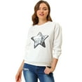 thumbnail image 1 of Unique Bargains Chandail en Molleton à Manches Longues Col Rond Étoile Brillant à Sequins pour Femmes, 1 of 6