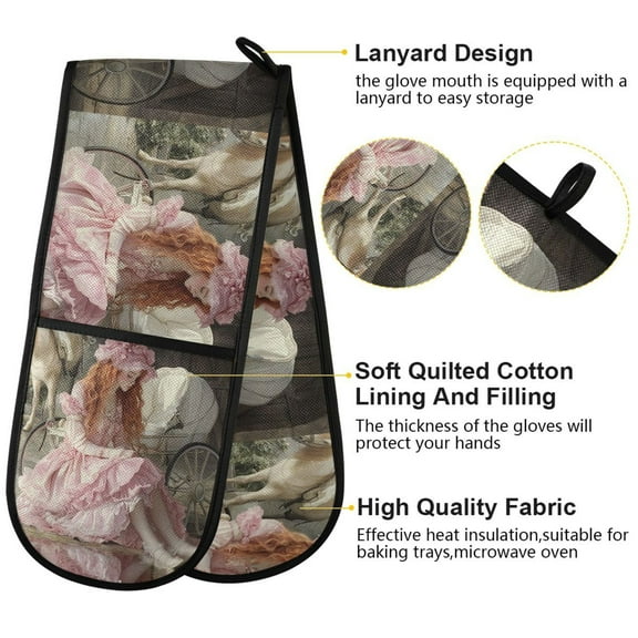 BZSMCE Oven Mitts Woman in Pink Dress Creative Pattern Resistant Kitchen Gloves