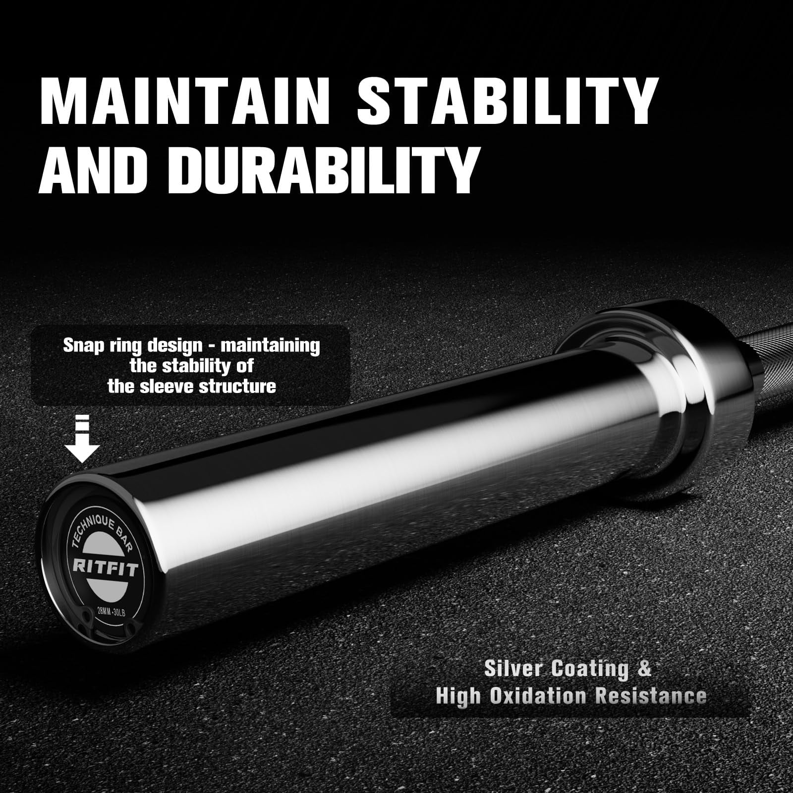 RitFit 6 Ft. Olympic Barbell Bar, General Purpose Weight Bar Suitable for Olympic Lifts and Power Lifts