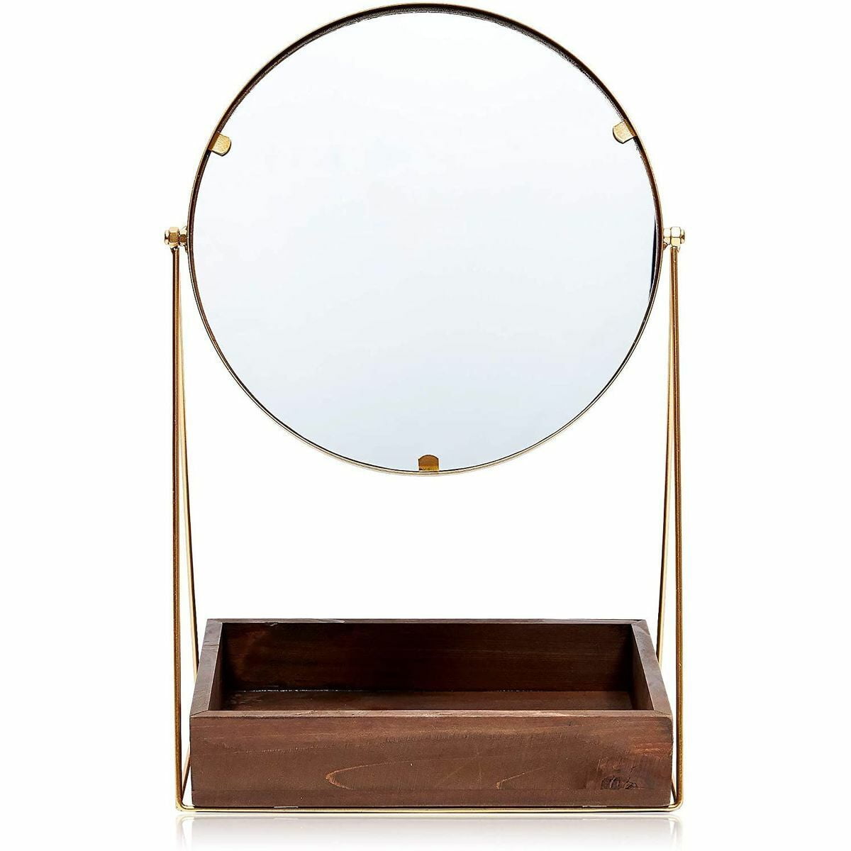 Vanity Mirror with Stand and Storage Tray for Tabletop (Gold, 10 x 6.75