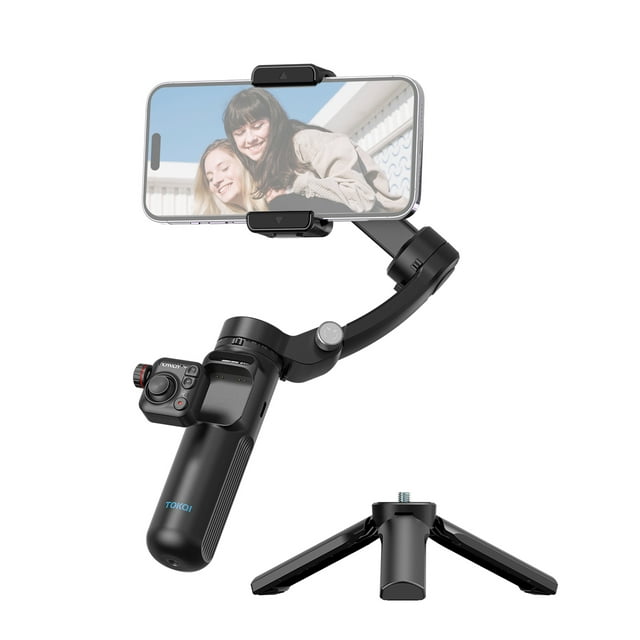 TOKQI Vidéo IncluseTOKQI M02 Mini Stabilisateur de Téléphone Intelligent à 3 Axes avec Télécommande Détachable, Capacité de Charge 280g & Batterie Intégrée, Trépied Compact pour Tournage Fluide