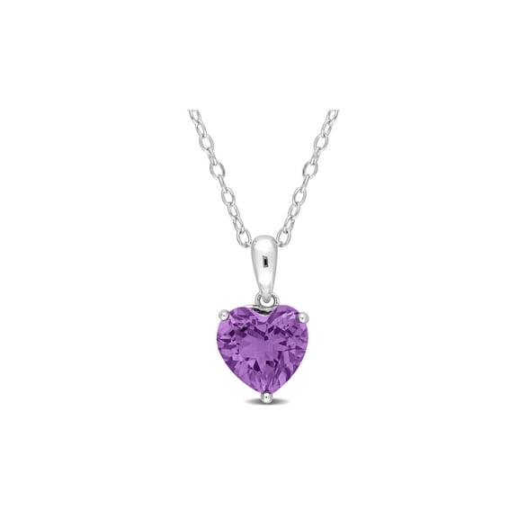 1.50 Carat (Ctw) Amethyst Heart Solitaire Pendant Necklace in Sterling Silver with Chain for Women