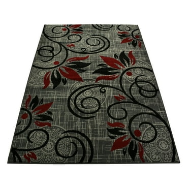 Normian Collection Flowers Floral Design Area Rug Rugs Area Rug 6 Color Options (Grey Red, 4'9" x 6'10")