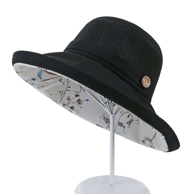 Summer Hat Wide Brim Double Layer Breathable Roll up Hat Bucket Hat for Lady