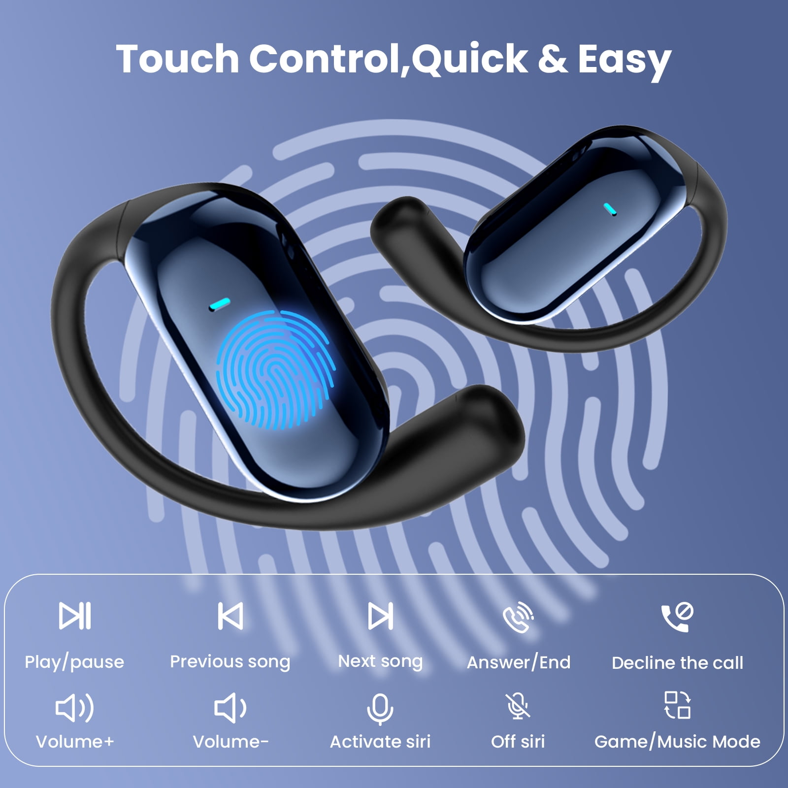 ETEPEHI Wireless Earbuds, Bluetooth 5.4 Open Ear Earbuds with Full-Color LCD Touchscreen Charging Case, 48H Playtime, Bluetooth Headphones for Running Workout Sports