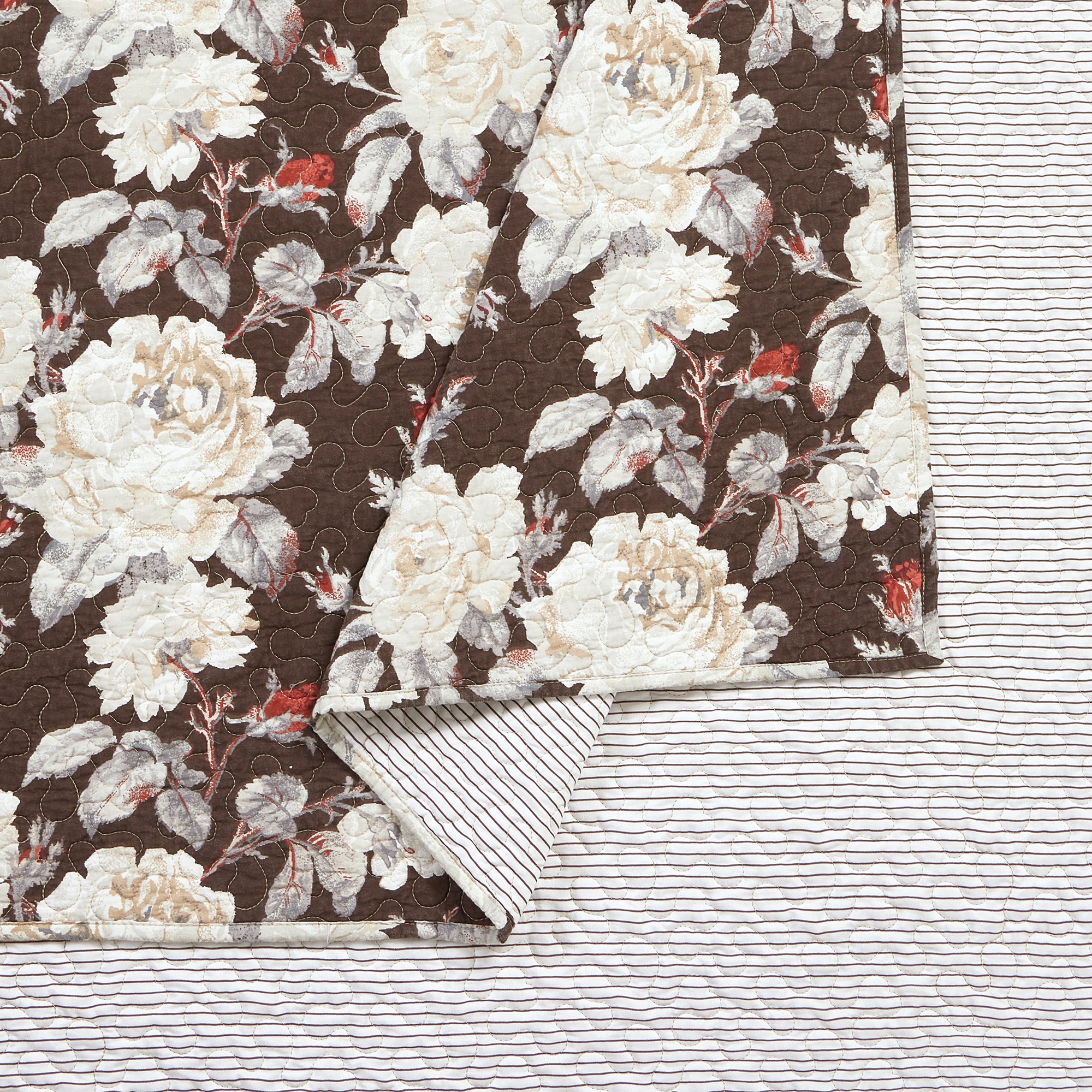 Modern Heirloom Rambling Rose Brown 2-Piece Quilt Set, Twin