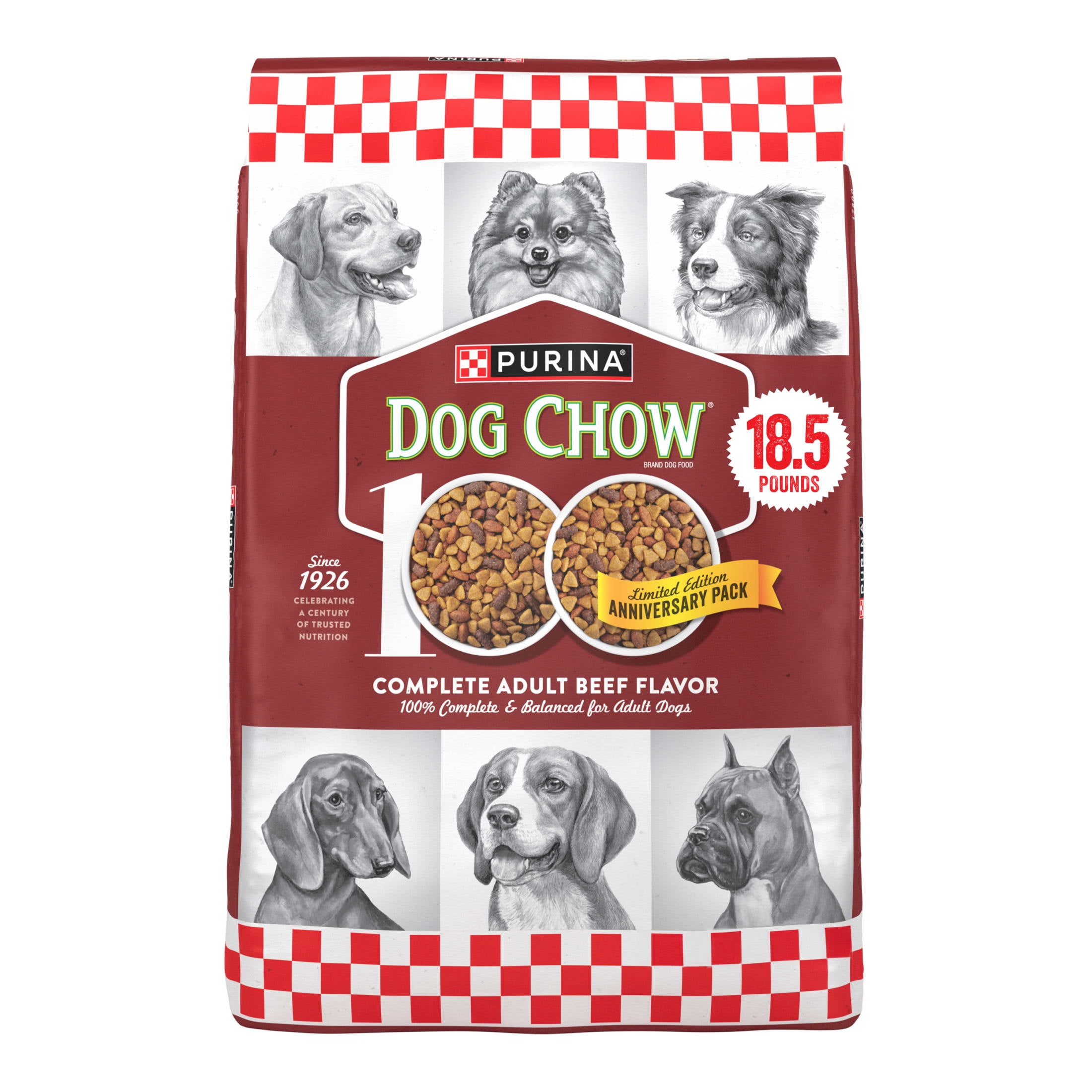 (3 pack) Purina Dog Chow Complete Adult Dry Dog Food for Adult Dogs, Kibble Beef Flavor 18.5 lb Bag