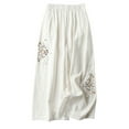 thumbnail image 4 of Women Summer Cotton Linen Palazzo Pants Plus Size Casual Ethnic Embroidery Crop Pants Capri Work Straight Leg Trouser, 4 of 7
