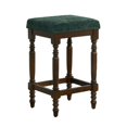 thumbnail image 3 of Set of 2 Rustic Wooden Counter Stools, 26-Inch Farmhouse Barstools with Green Fabric Padded Seat, Nailhead Trim, Distressed Walnut Finish &amp; Turned Legs – Counter-Height Kitchen Seating, 3 of 8