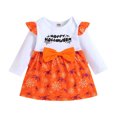 thumbnail image 1 of Vestido de malla abullonada con dibujos de arañas y mangas largas para niñas de Halloween, 1 of 6