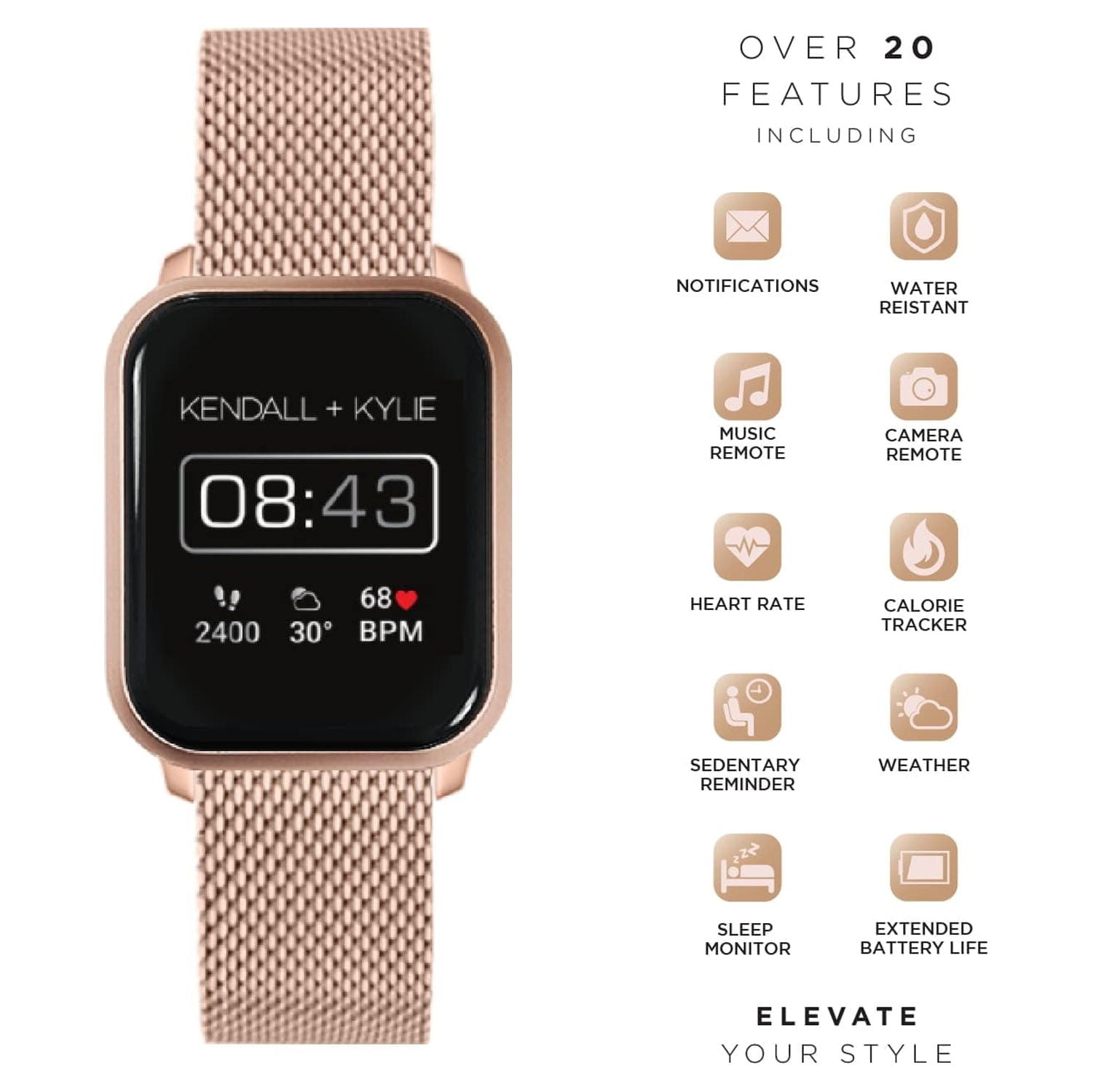 Kendall & Kylie Rose Gold Smart Watch with Interchangeable Strap and Earbud Set 900238R-40-C29