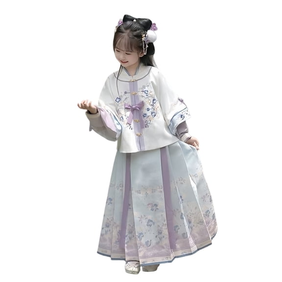 GiLiling Girls Hanfu Outfit Set - Embroidered Traditional Coat and Horse Face Skirt, 2 Piece Festival Clothing (Light Pink, 9-10 Years)